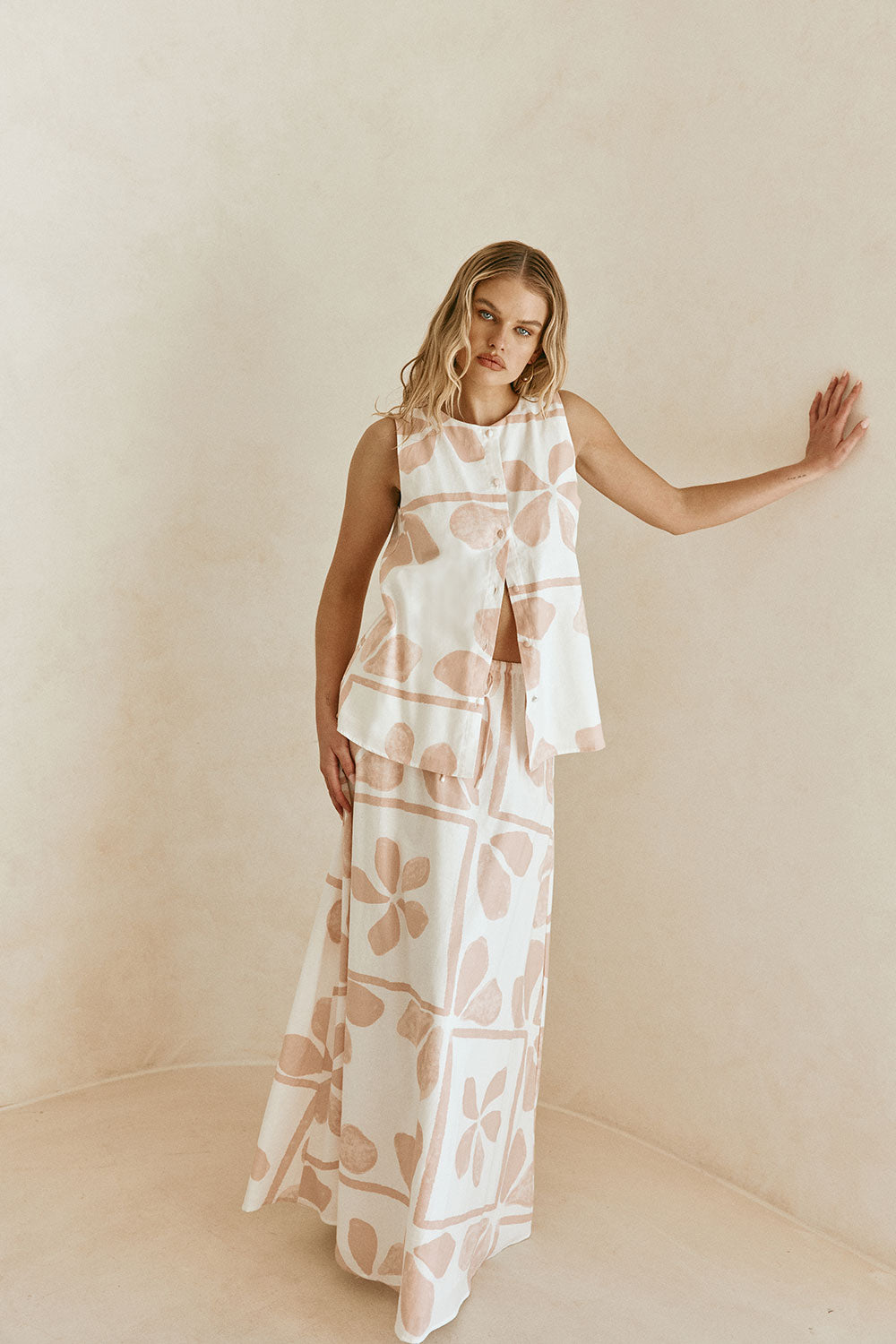 Pink Petal Patch Print Maxi Riko Skirt