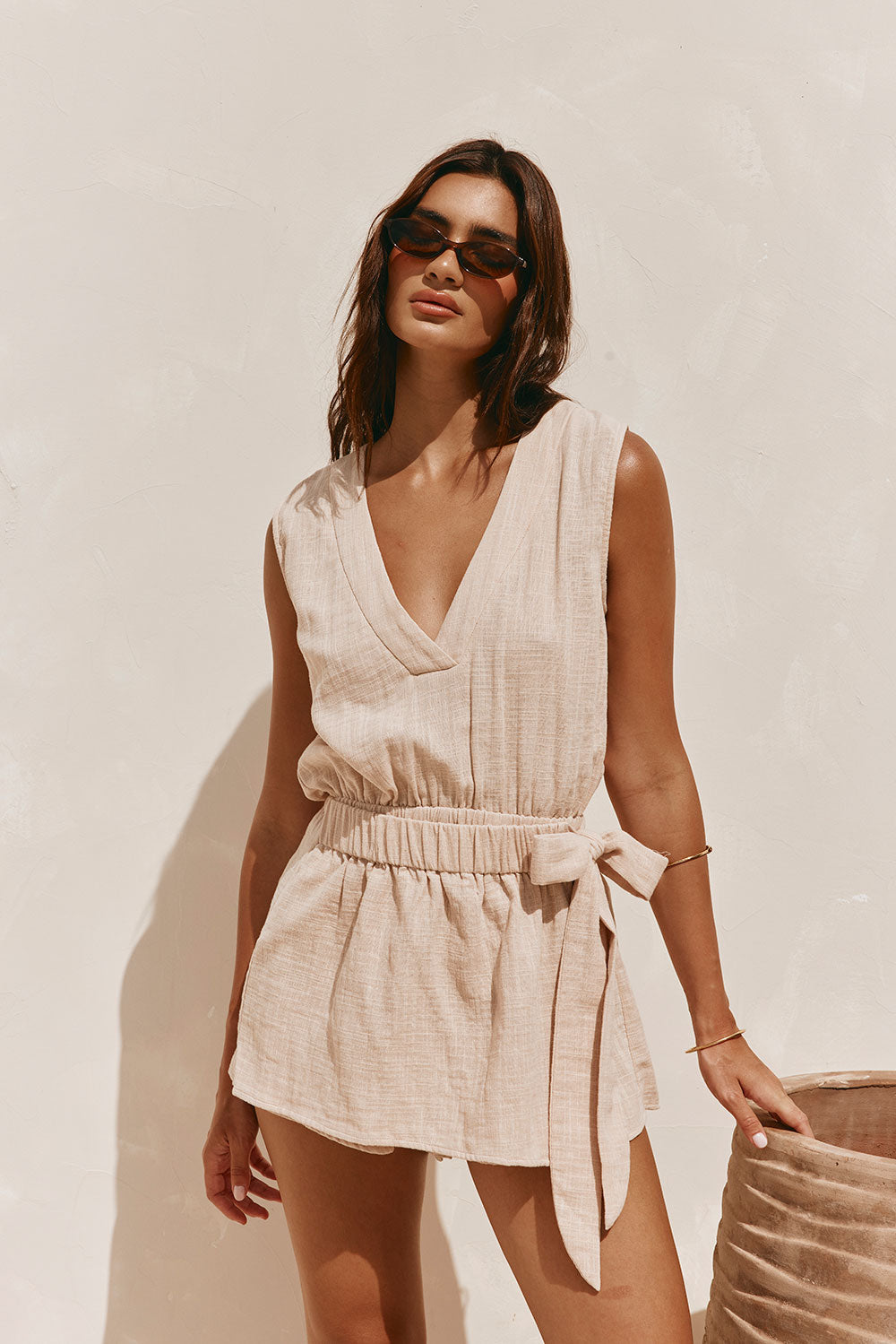 Tan V Neckline Wrap Sandy Playsuit