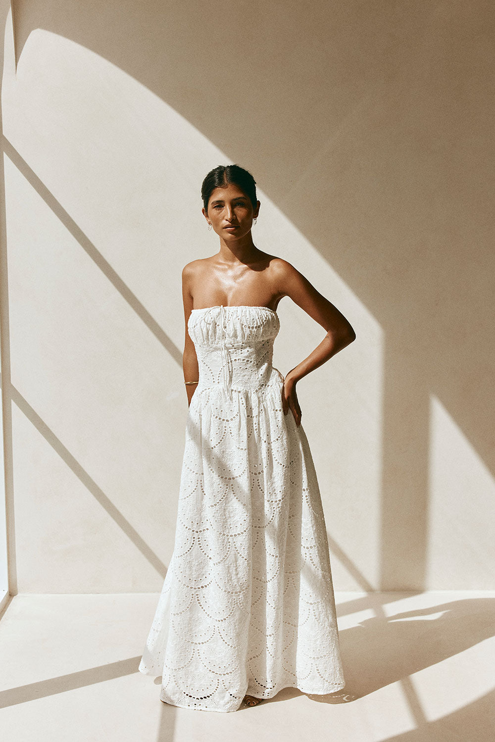 Bridal White Embroidered Strapless Maxi Zina Dress