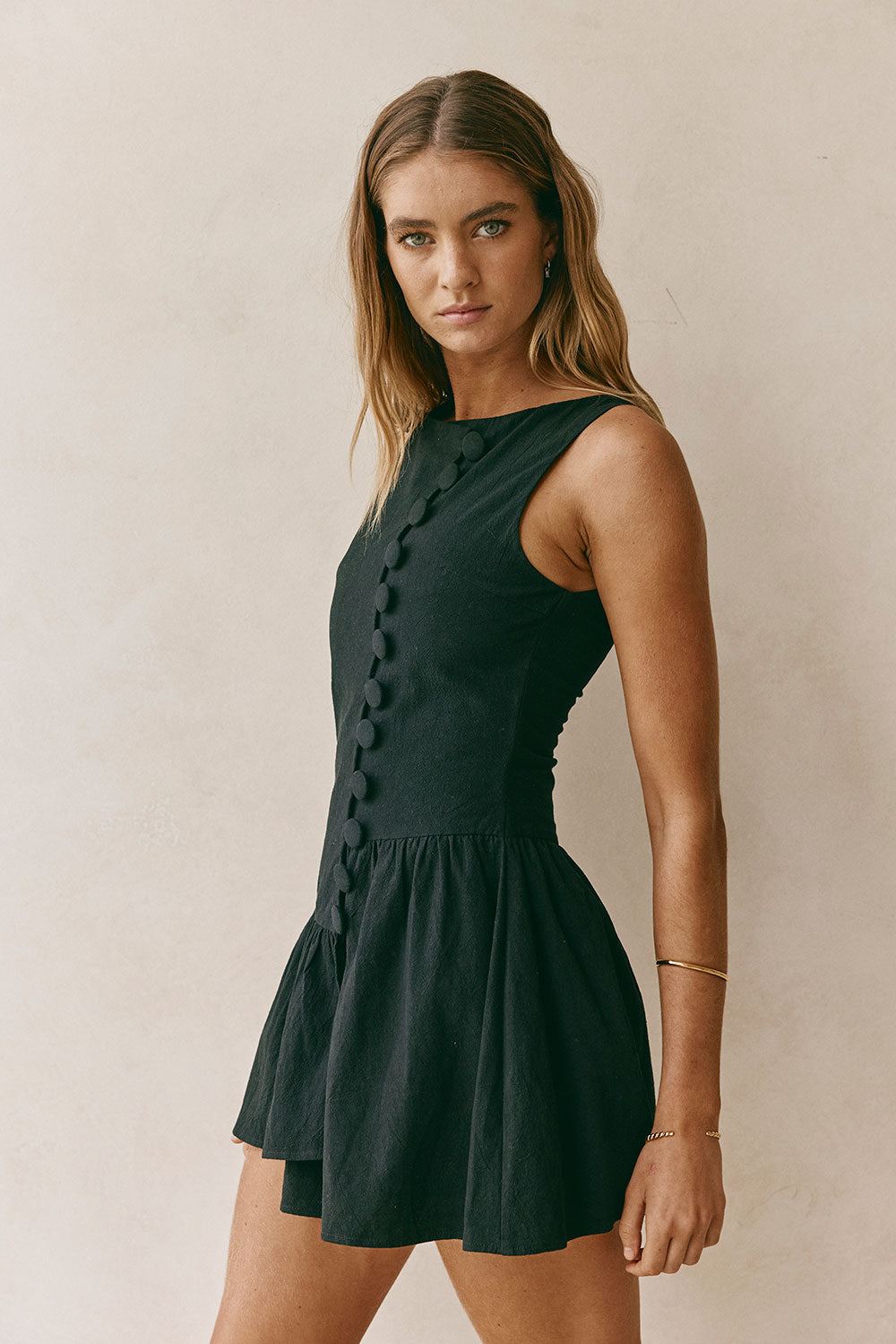 Black Button-Up Mini Alfresco Dress