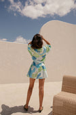 Tenaya Puff Sleeve Button Up Mini Dress - Magnolia Print, Blue, Green, White