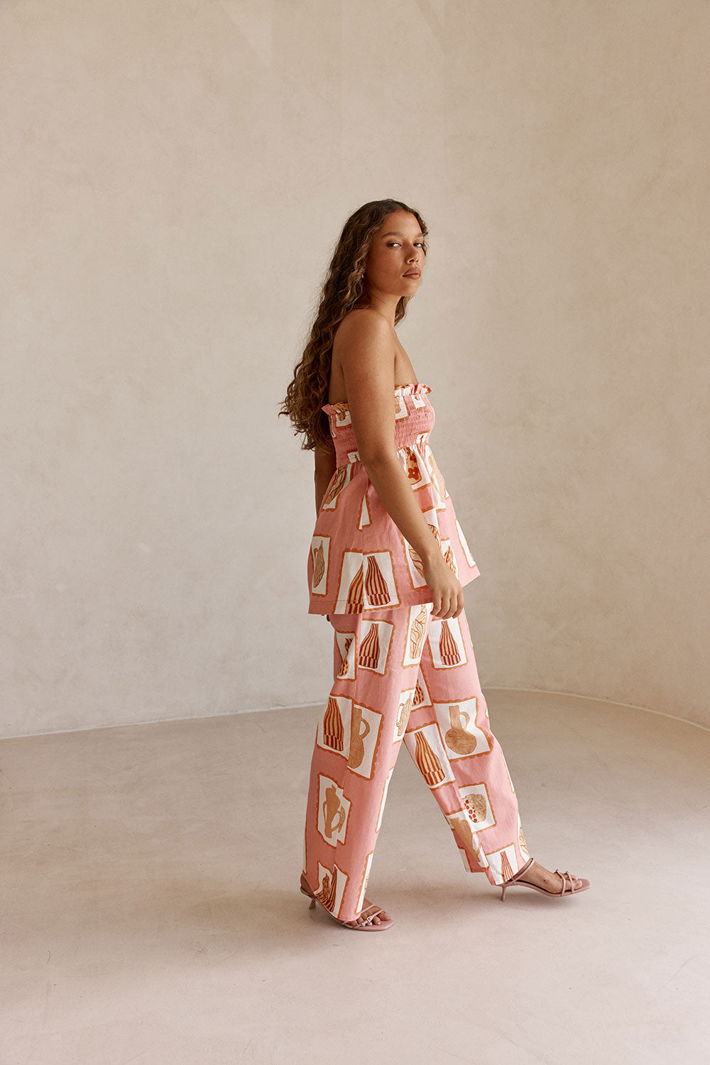 Pink Florero Print Strapless Lucia Top