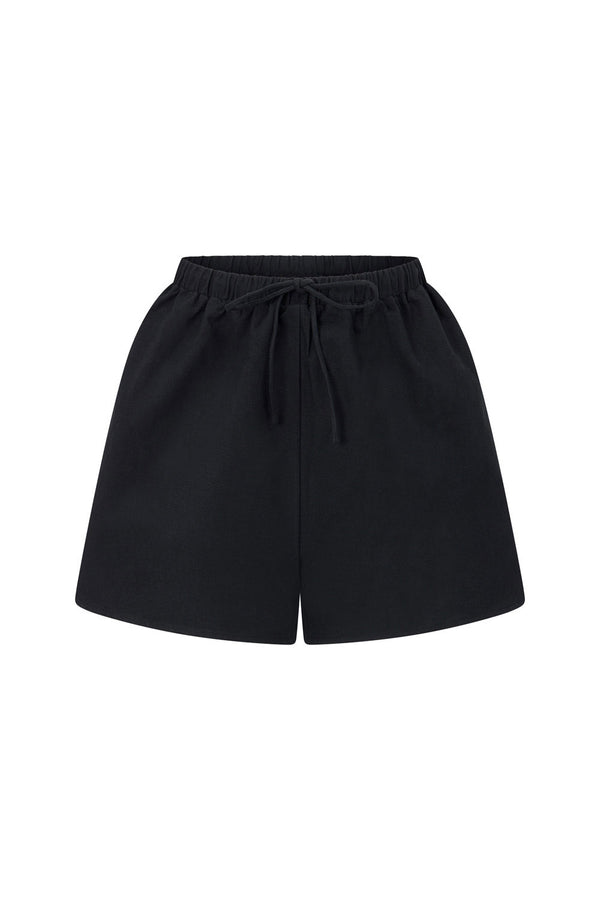 Black High Waist Elastic Drawstring Akel Shorts