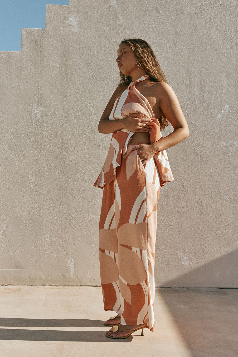 Peach Solanto Print Drawstring Victoria Pants