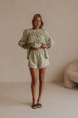 Mint Green High Waist Elastic Drawstring Akel Shorts