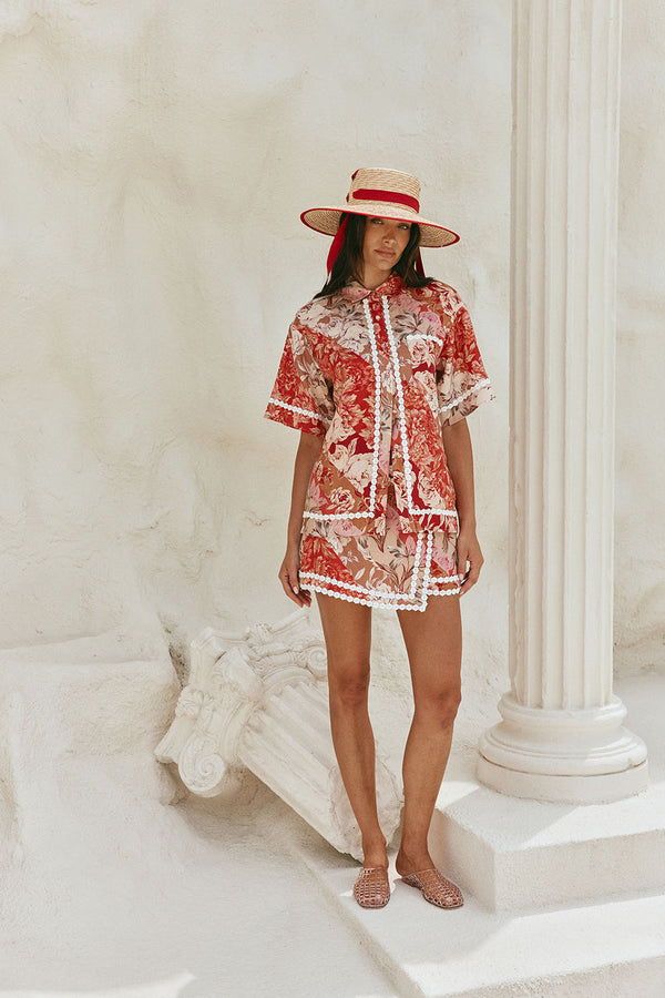 Red Floral Solafleur Print Button Up La Dolce Vita Shirt