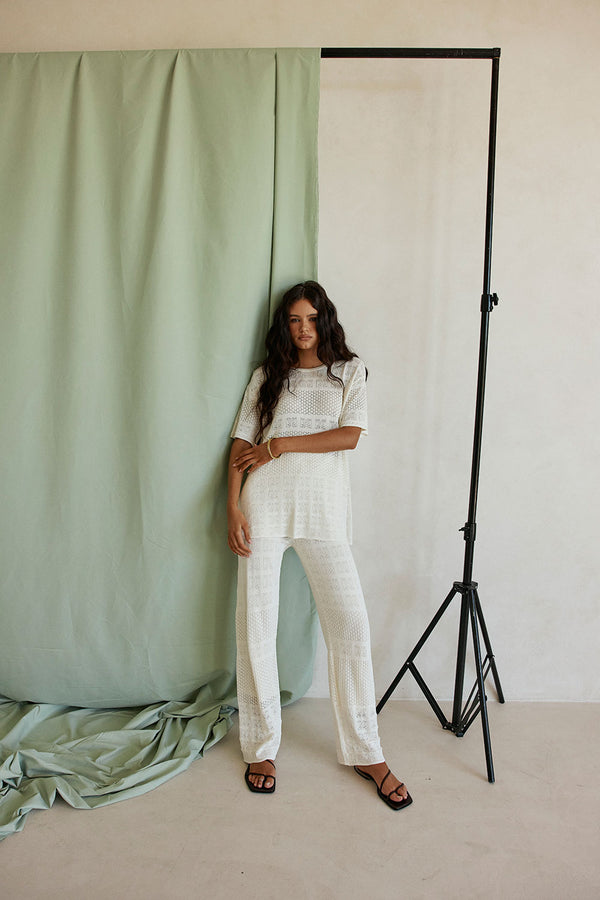 Cream Crochet Relaxed Short Sleeve Nixie Top