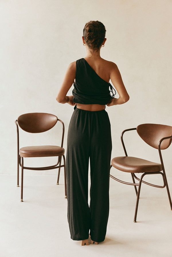 Black High Waist Elastic Drawstring Zen Pants