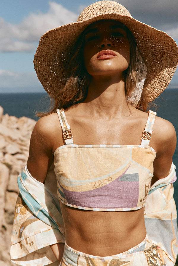 Portofino Thick Strap Buckle Crop Top - Fiorire Acqua, Green, Purple