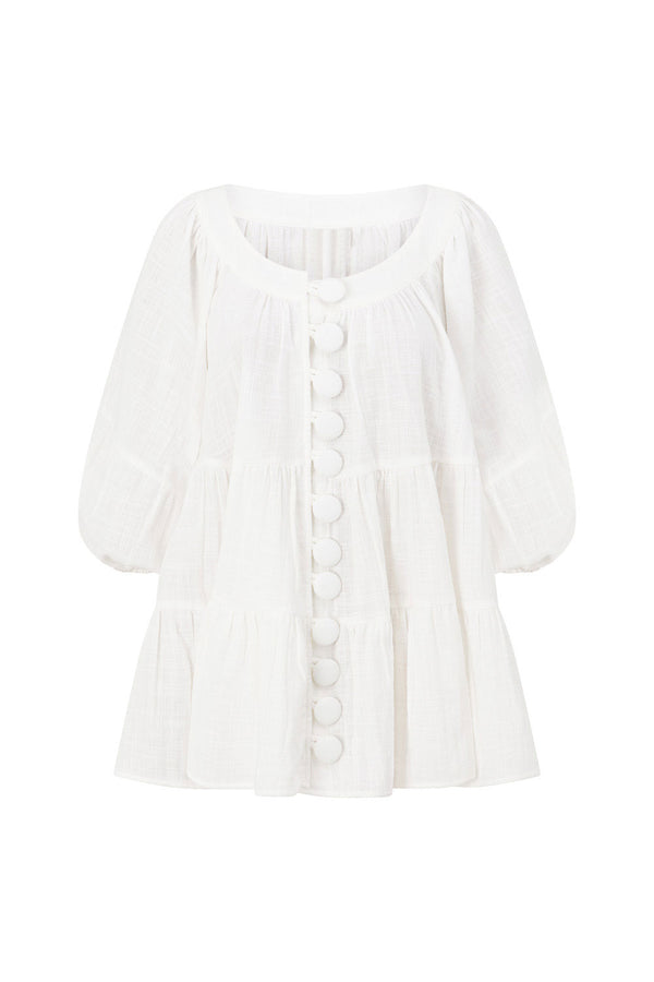 Novalie Flounce Button Top - White