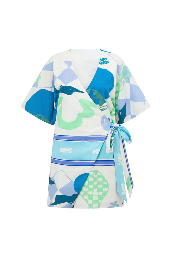 Blue Short Sleeve Mini Scarlett Wrap Dress