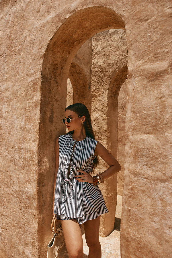 Black and White Stripe Tie Dalia Top