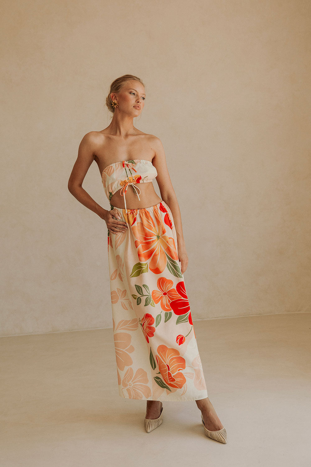 Pink Petal Scarf Tie Cutout Maxi Fei Dress