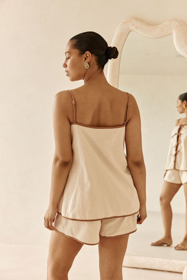 Beige Strappy Front Tie Rosalina Top