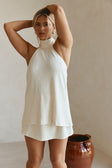 Off White Ribbed Halter Neck Mini Malayah Dress