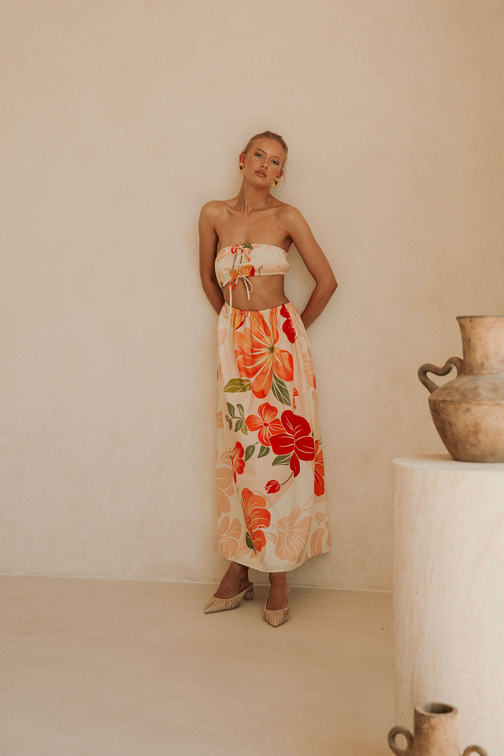 Pink Petal Scarf Tie Cutout Maxi Fei Dress