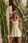Green Fiore Festivio Print A Line Mini Stelle Dress