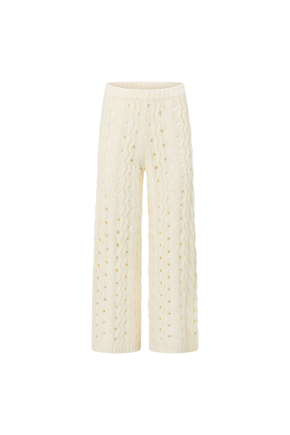 Cream Cable Knit High Waist Wide Leg Elana Pants