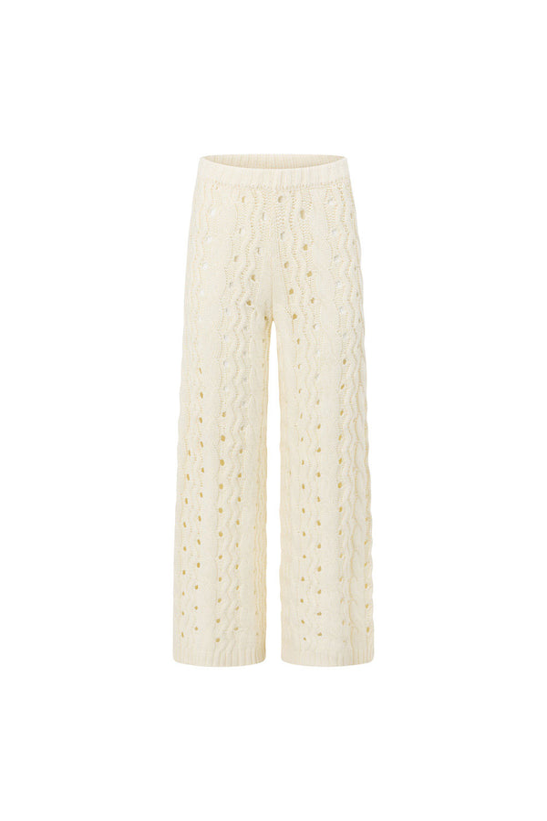 Cream Cable Knit High Waist Wide Leg Elana Pants