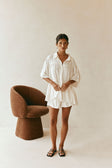 White Short Sleeve Button Up Collar Luna Top