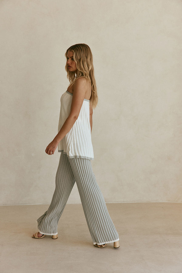 Grey Woven Ribbed High Waist Winnie Pants