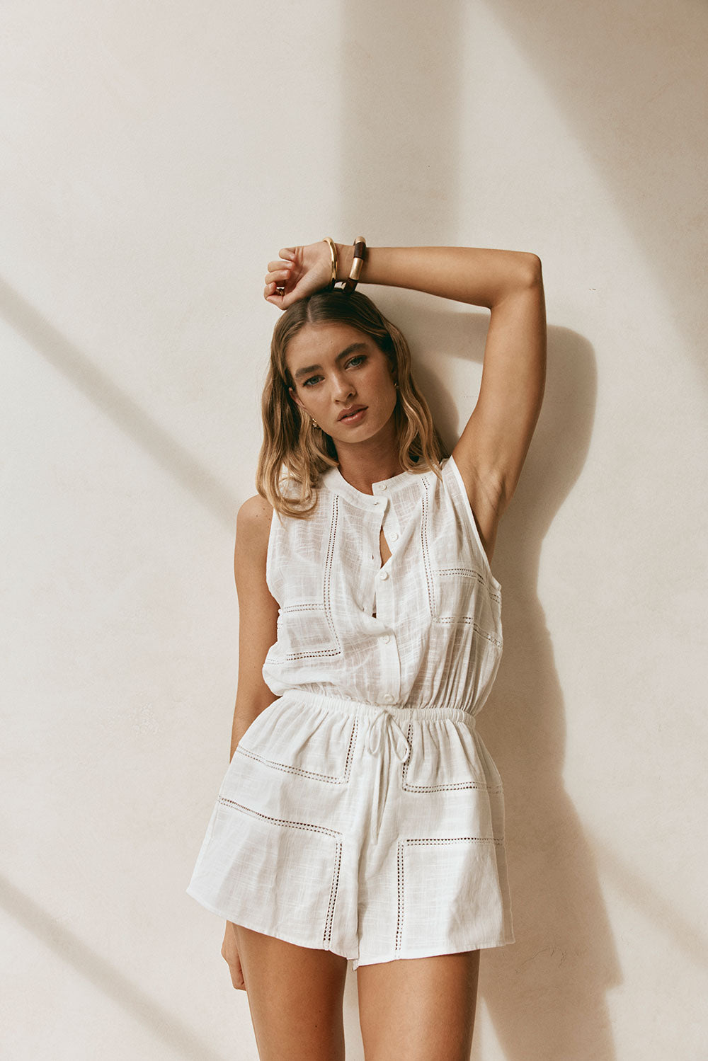 White Cheesecloth Button Up Adriana Playsuit