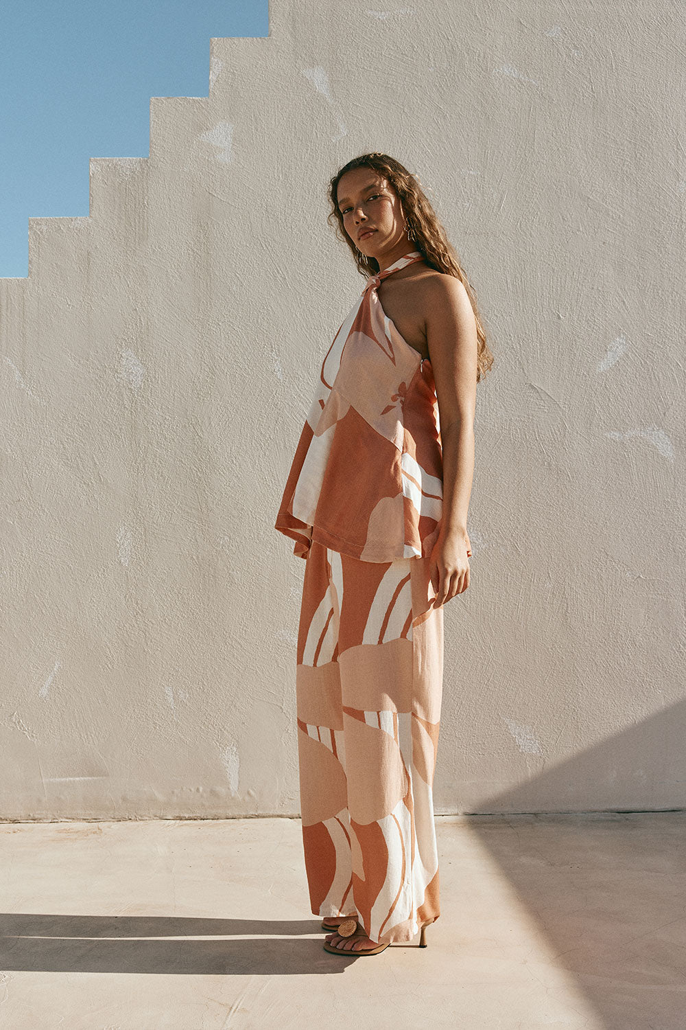 Peach Solanto Print Halter Victoria Top