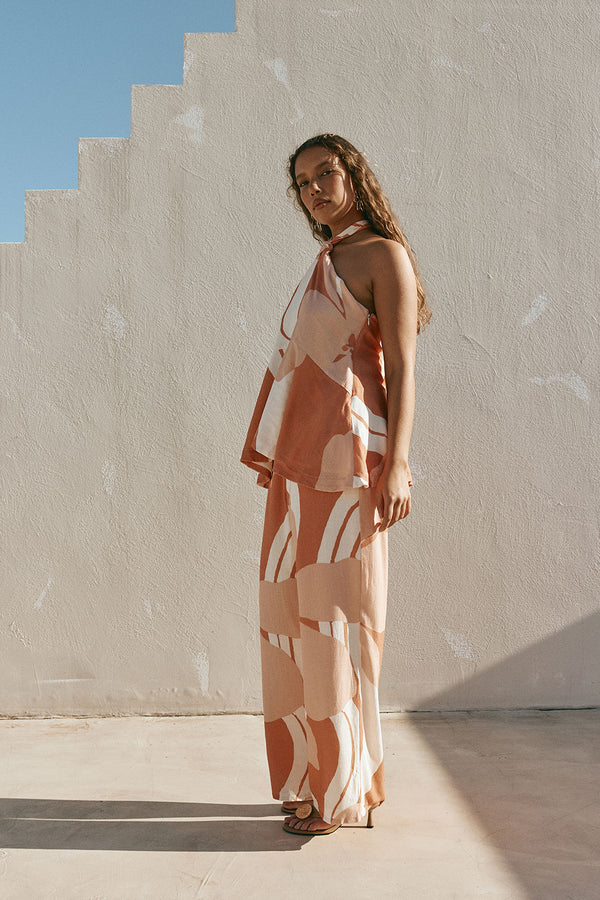Peach Solanto Print Halter Victoria Top