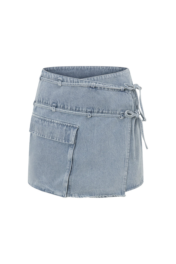 Blue Denim Tie Wrap Mini Luna Skirt