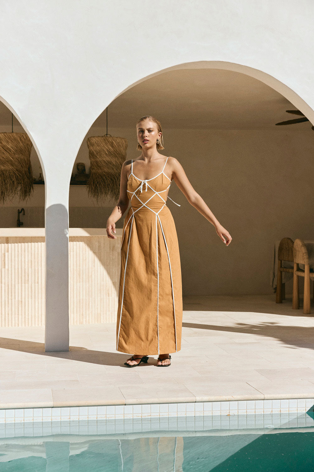 Tan Panel Flouncy Maxi Avala Dress