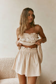 Beige High Waist Ruched Mini Toni Skirt