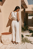 White High Waist Belt Hanoi Pants
