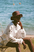 White Embroidered Long Sleeve Tie Paras Top