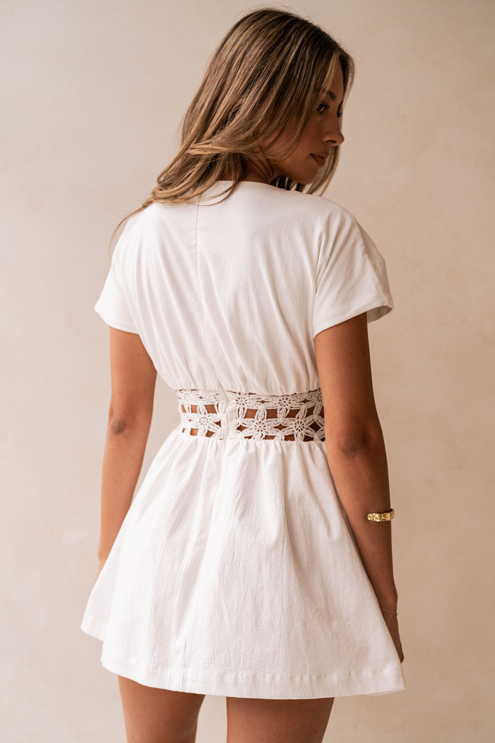 White Flouncy Short Sleeve Mini Alessandra Dress