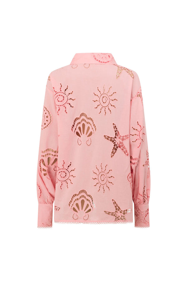 Pink Embroidered Long Sleeve Collar Carilo Top