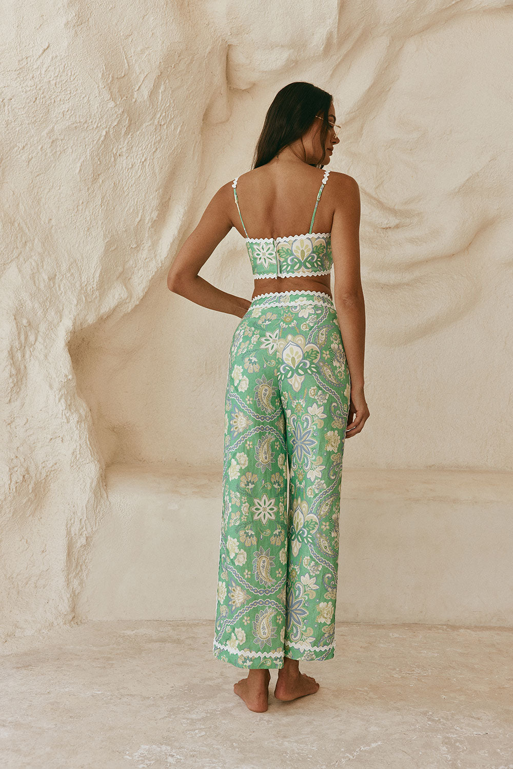 Green Floral Heritage Print Kelia Crop Top
