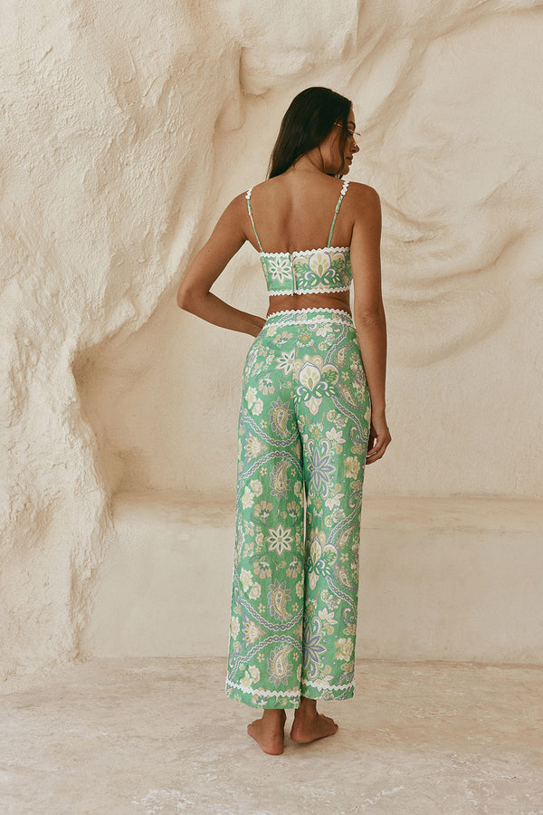 Green Floral Heritage Print Kelia Crop Top