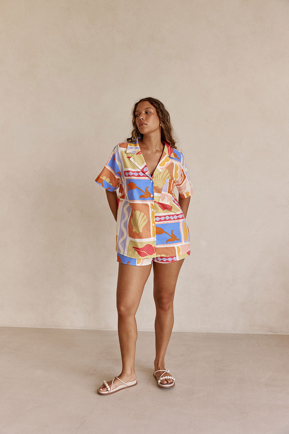 Solis Tropical Print Button Up Short Sleeve Indra Top
