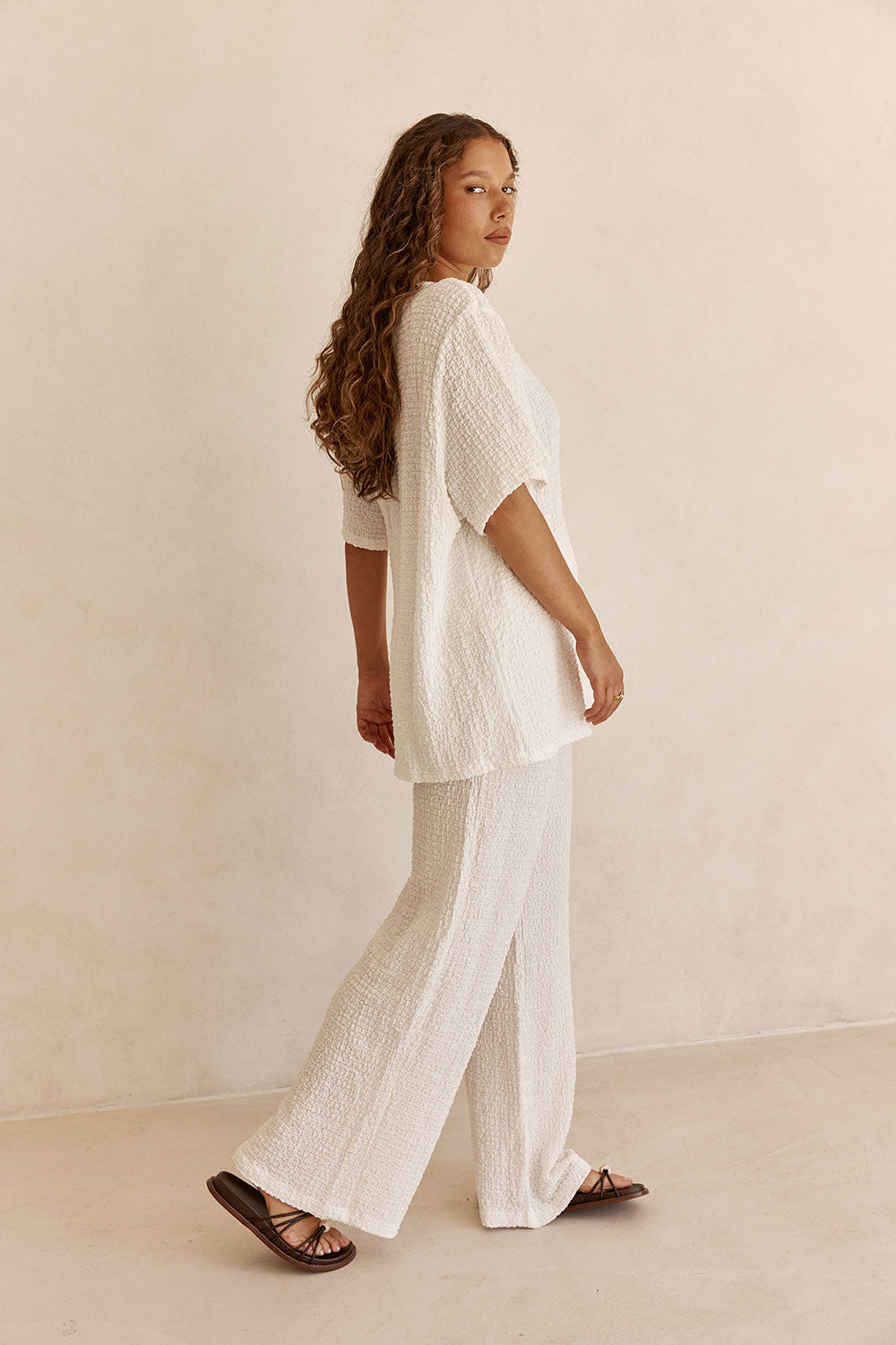 White Textured Boxy Adora T Shirt Top