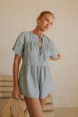 Mirae Tie Playsuit - White, Blue Stripe