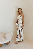 Brown Sable Floral Print Drawstring Monroe Pants