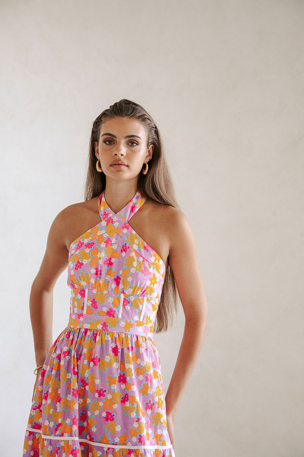 True Halterneck Maxi Dress -  Dulcie Daisy Purple Orange Pink Floral