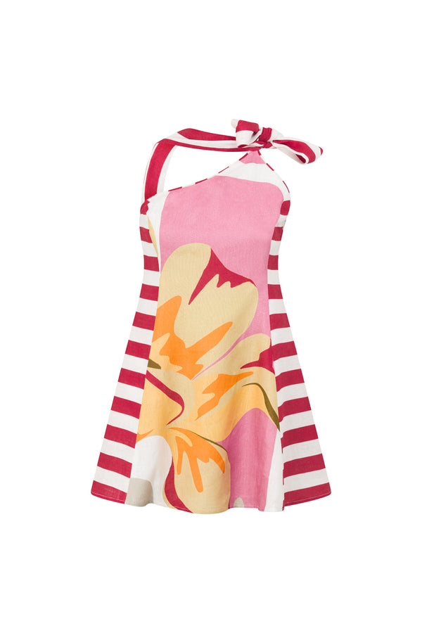 Red Estivo Abstract Print Asymmetric Mini Carmen Dress