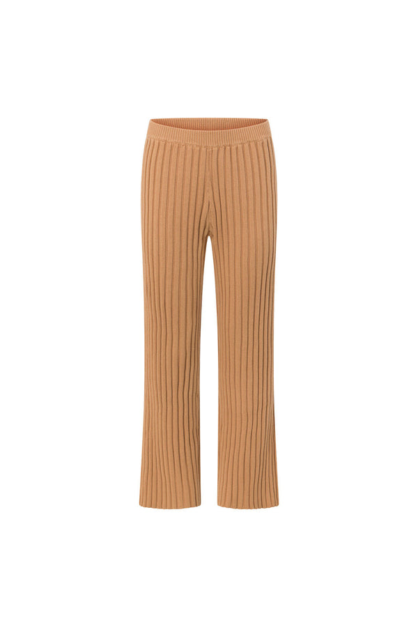 Apricot Ribbed Knit High Waist Celine Pants