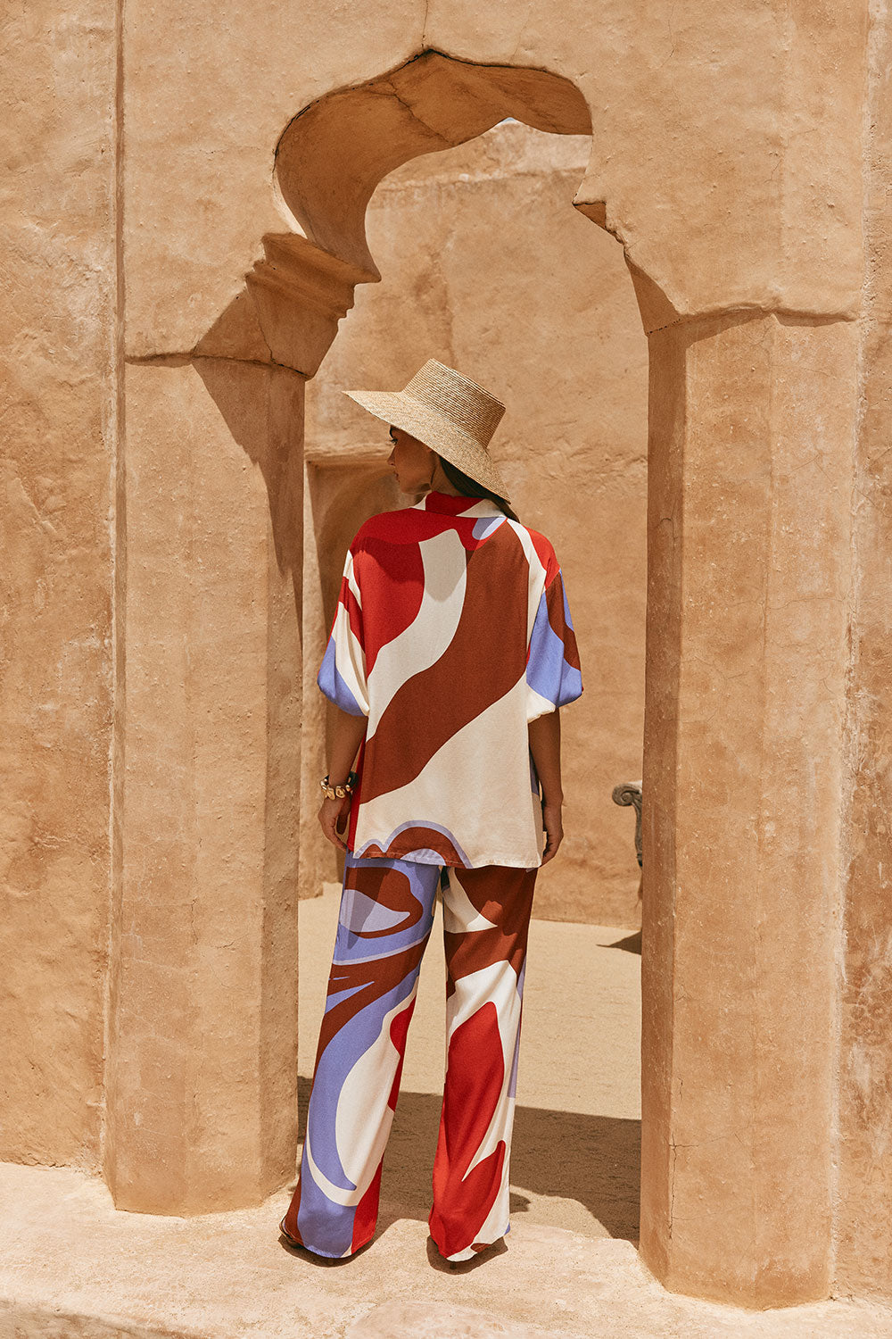 Valley Red Print Button Up Short Sleeve Dia Top