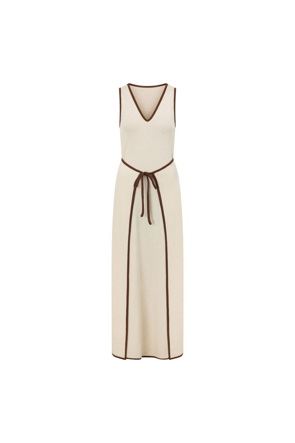 Jazmin V Neckline Tie Maxi Dress - Beige, Brown