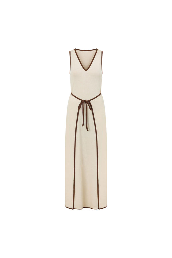 Jazmin V Neckline Tie Maxi Dress - Beige, Brown