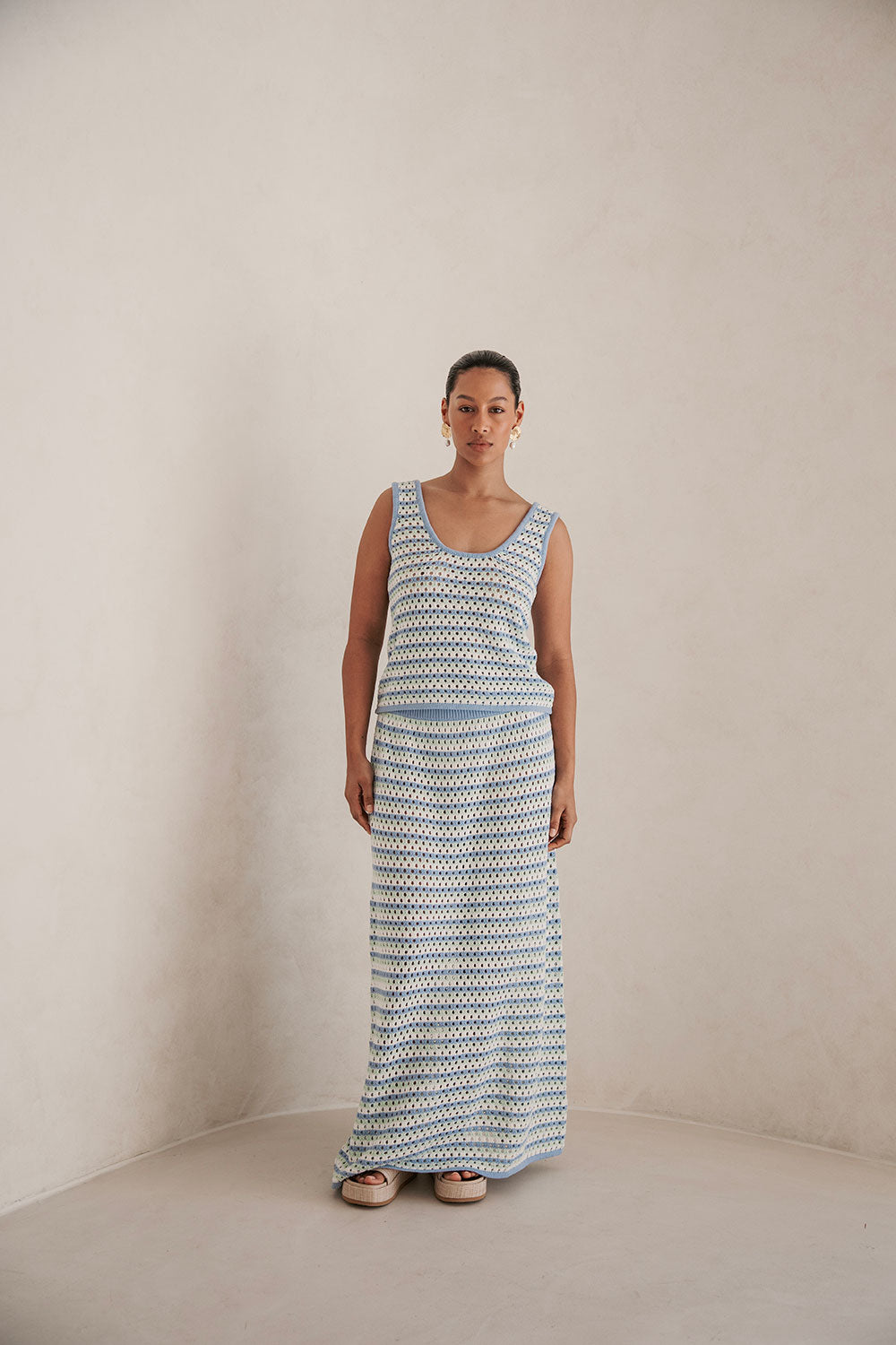 Erin Knit Top - Blue White Green
