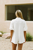 White Collar V Neck Puff Sleeve Airlie Playsuit