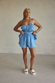 Blue High Waist Elastic Drawstring Octavia Shorts